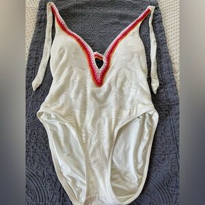 Trina Turk White Swimsuit with Pink and Orange Trim